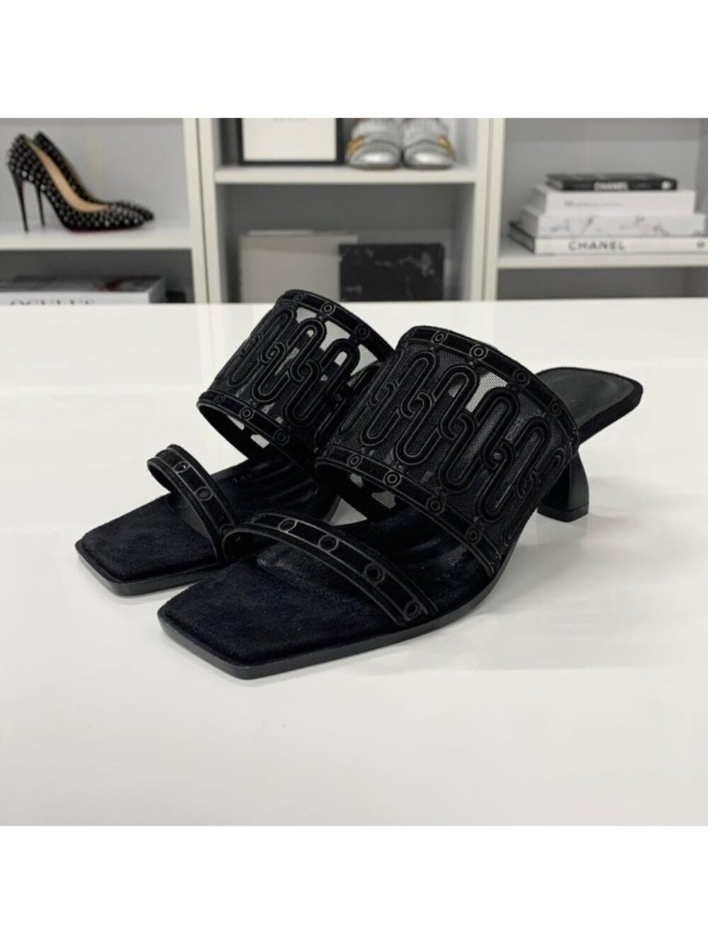 ★SOLD★ Hermes Gioia Suede Mesh Sandals Black - Picture 3 of 11